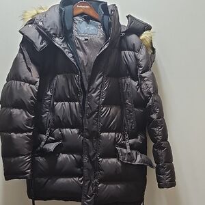 Marc New York Brown Puffer Jacket with Fur Trim